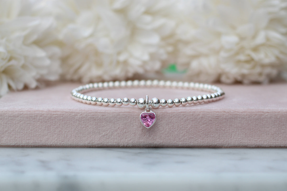 October Birthstone Bracelet – Crystal Heart Beaded Bracelet