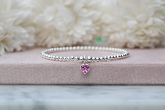 October Birthstone Bracelet – Crystal Heart Beaded Bracelet