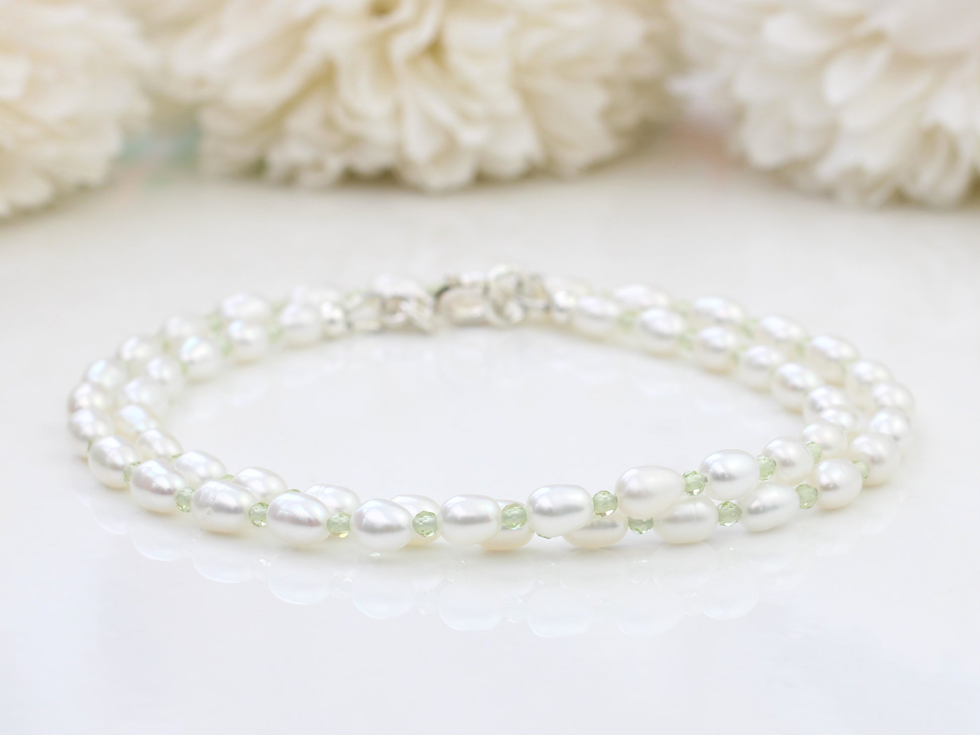 pearl and peridot necklace