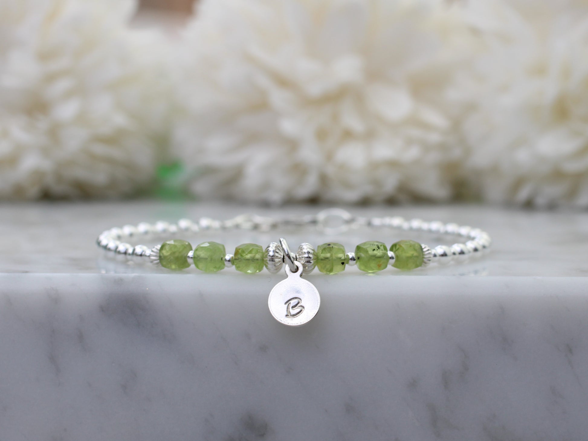 peridot initial bracelet
