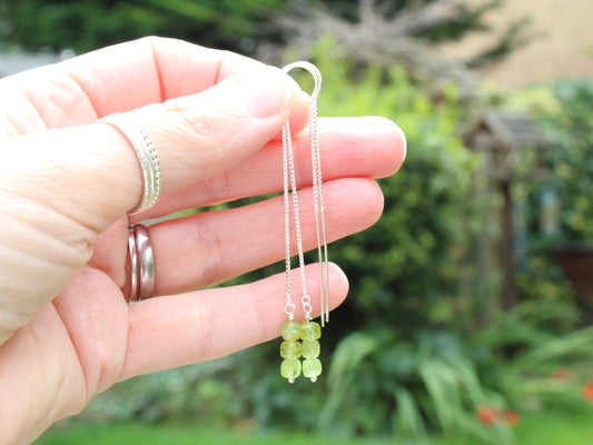 peridot threader earrings