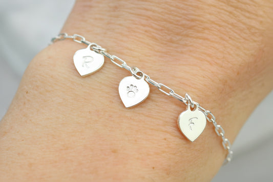 personalised paw print and initial bracelet
