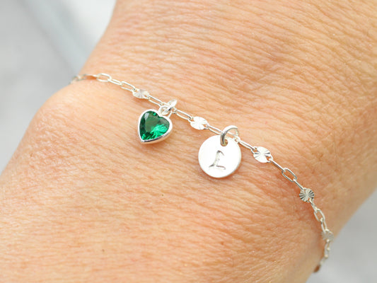 personalised initial and birthstone bracelet