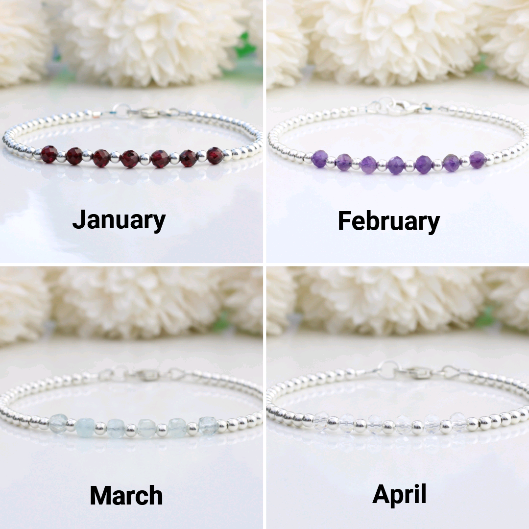 personalised milestone bracelet showing january february march april options