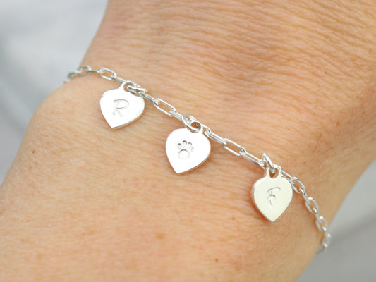personalised paw print and initial bracelet