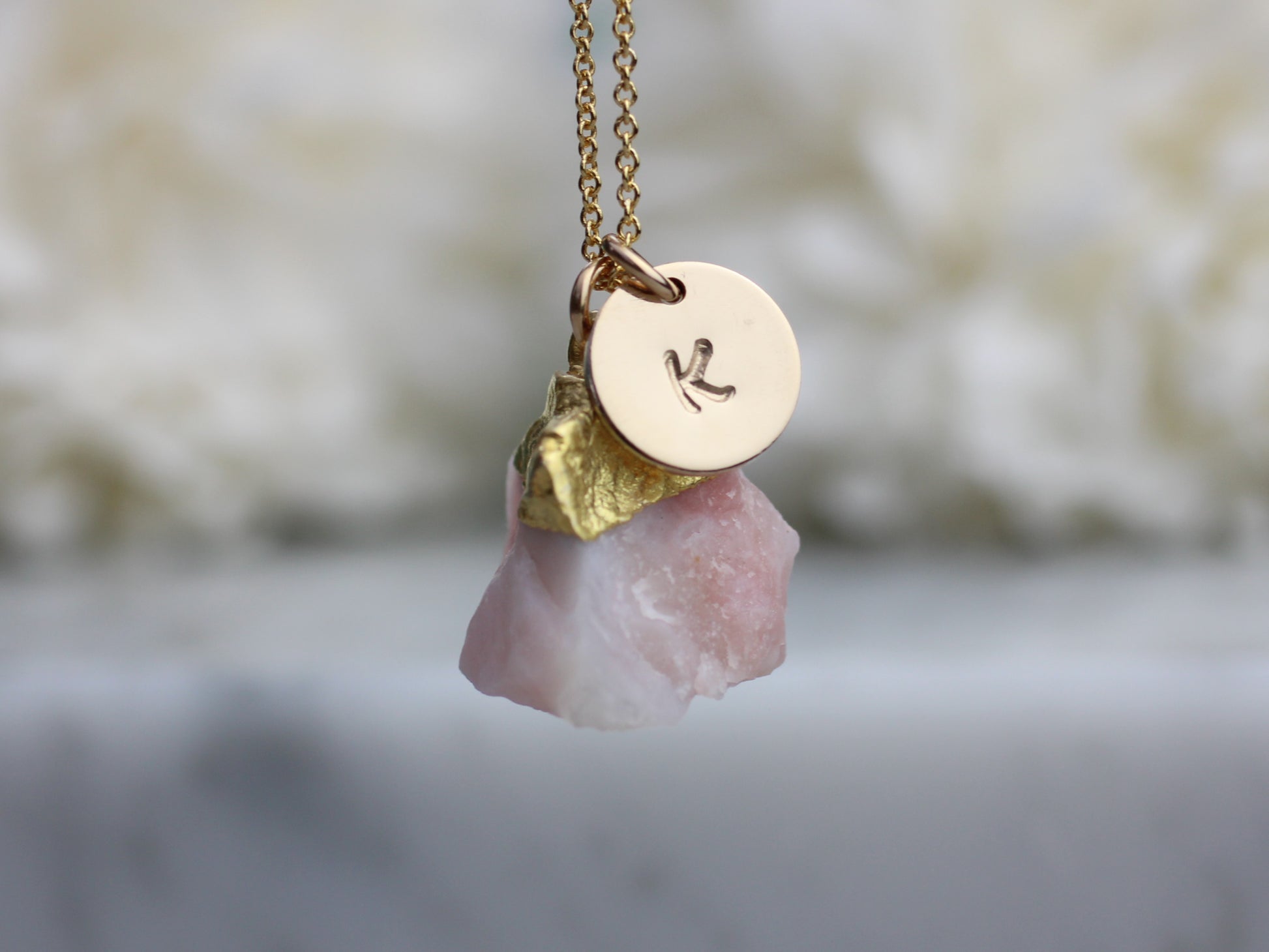 personalised pink opal necklace