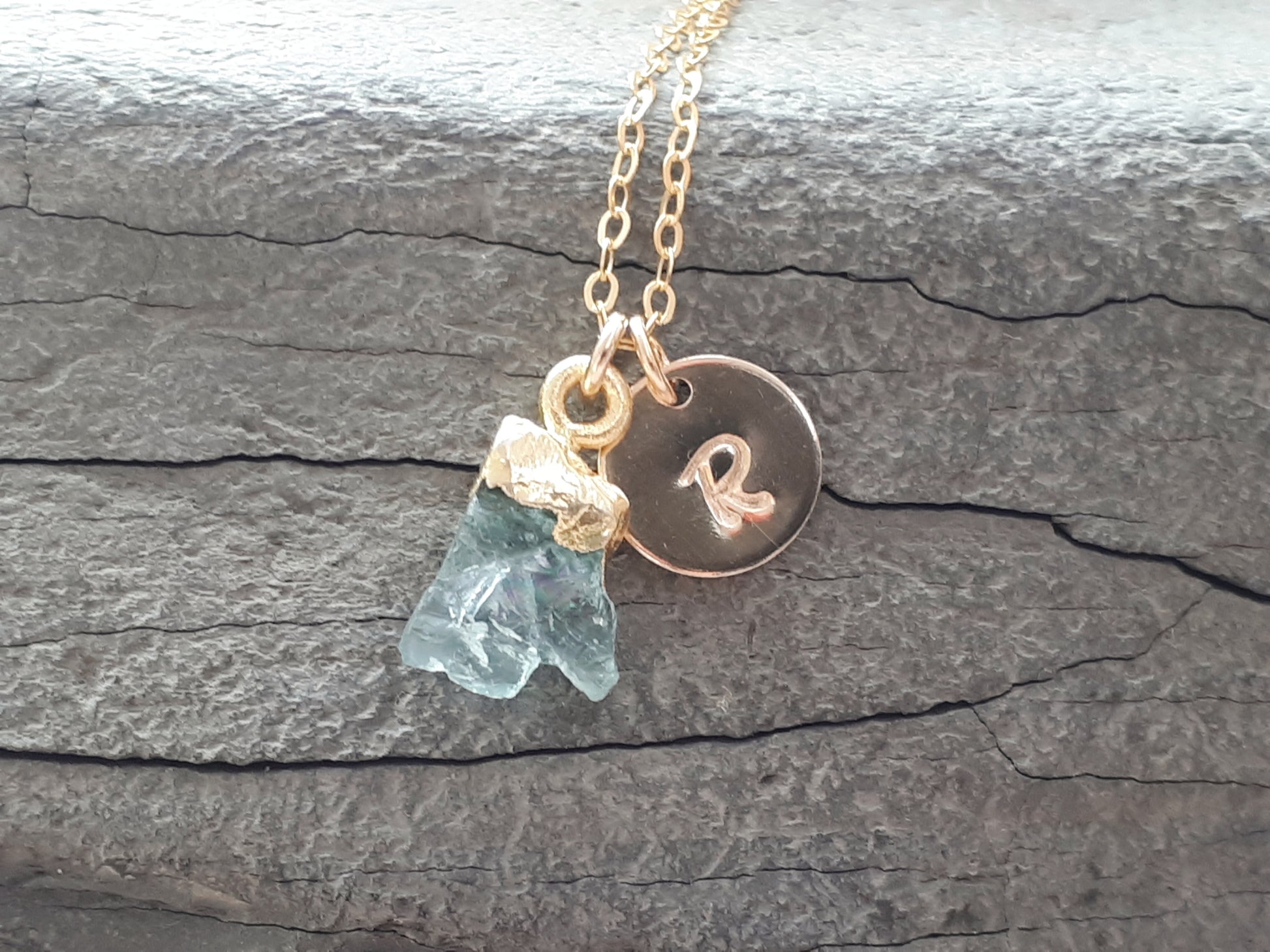personalised aquamarine necklace in gold