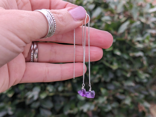 raw amethyst threader earrings
