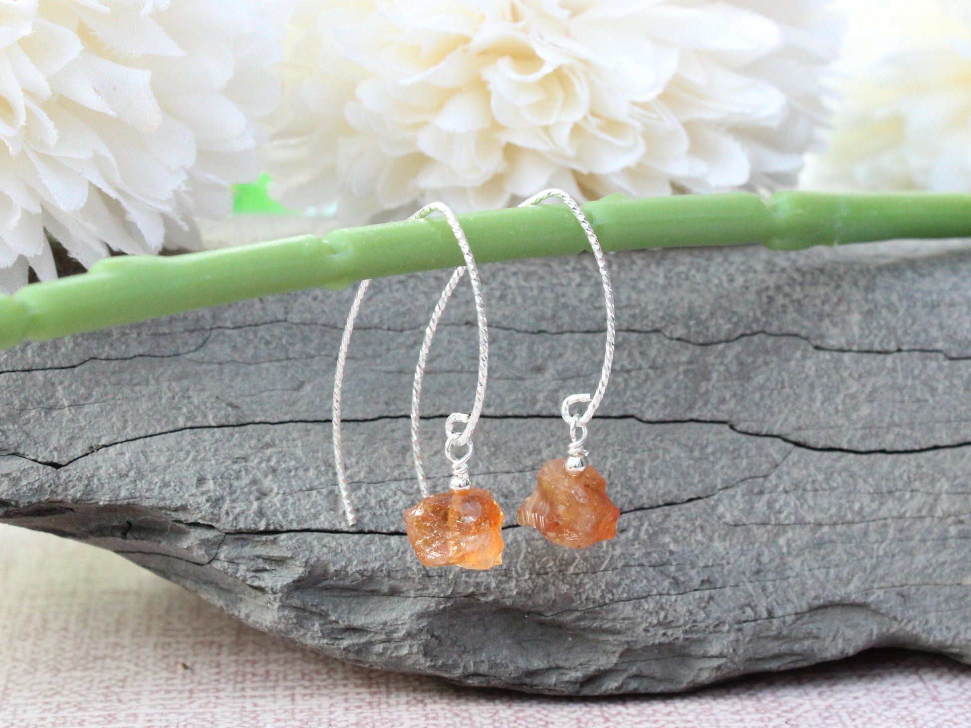 raw citrine earrings in sterling silver