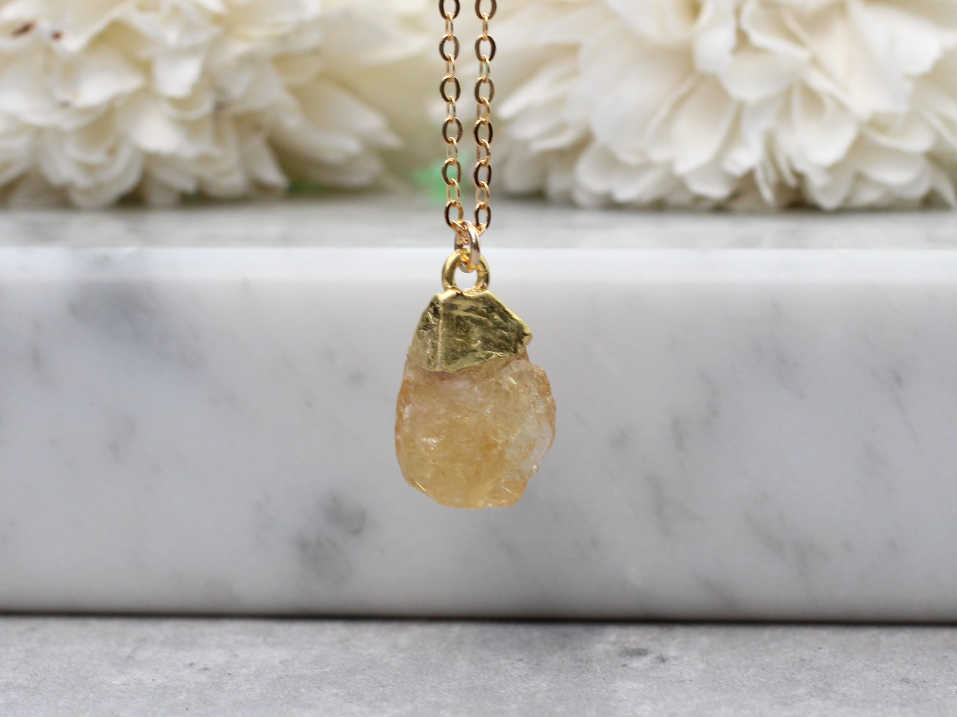 raw citrine necklace in gold