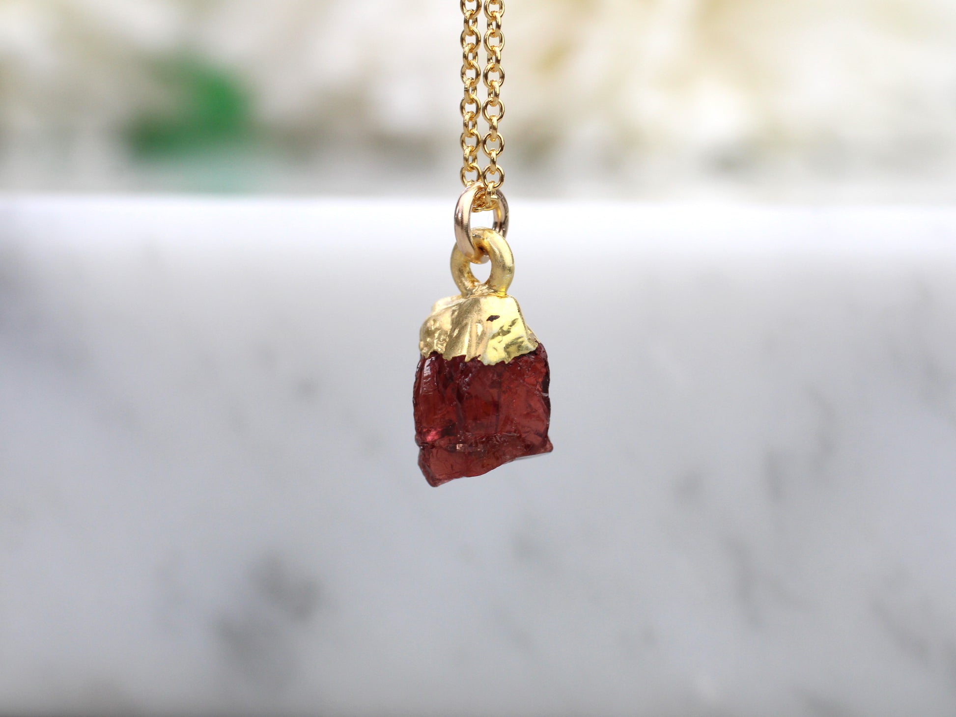Raw garnet necklace in