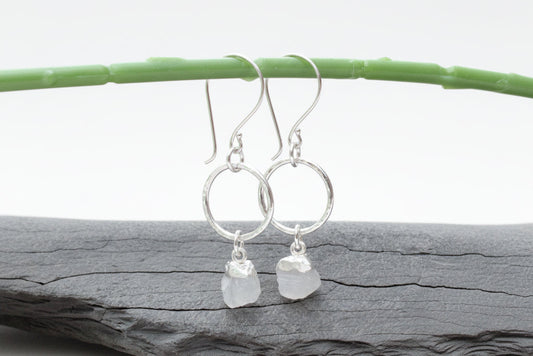 Silver earrings with raw moonstone charms