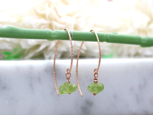 raw peridot earrings