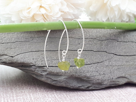 raw peridot earrings