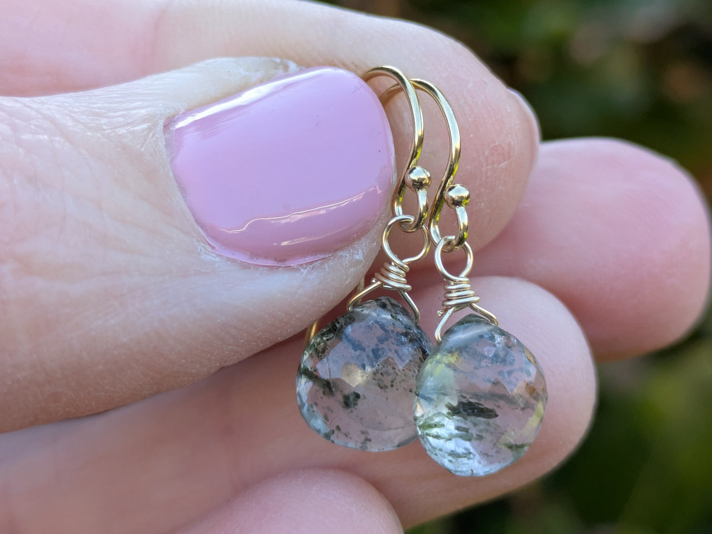 Moss agate earrings in silver or gold.