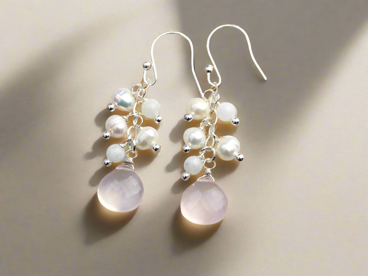 rose quartz cluster earrings