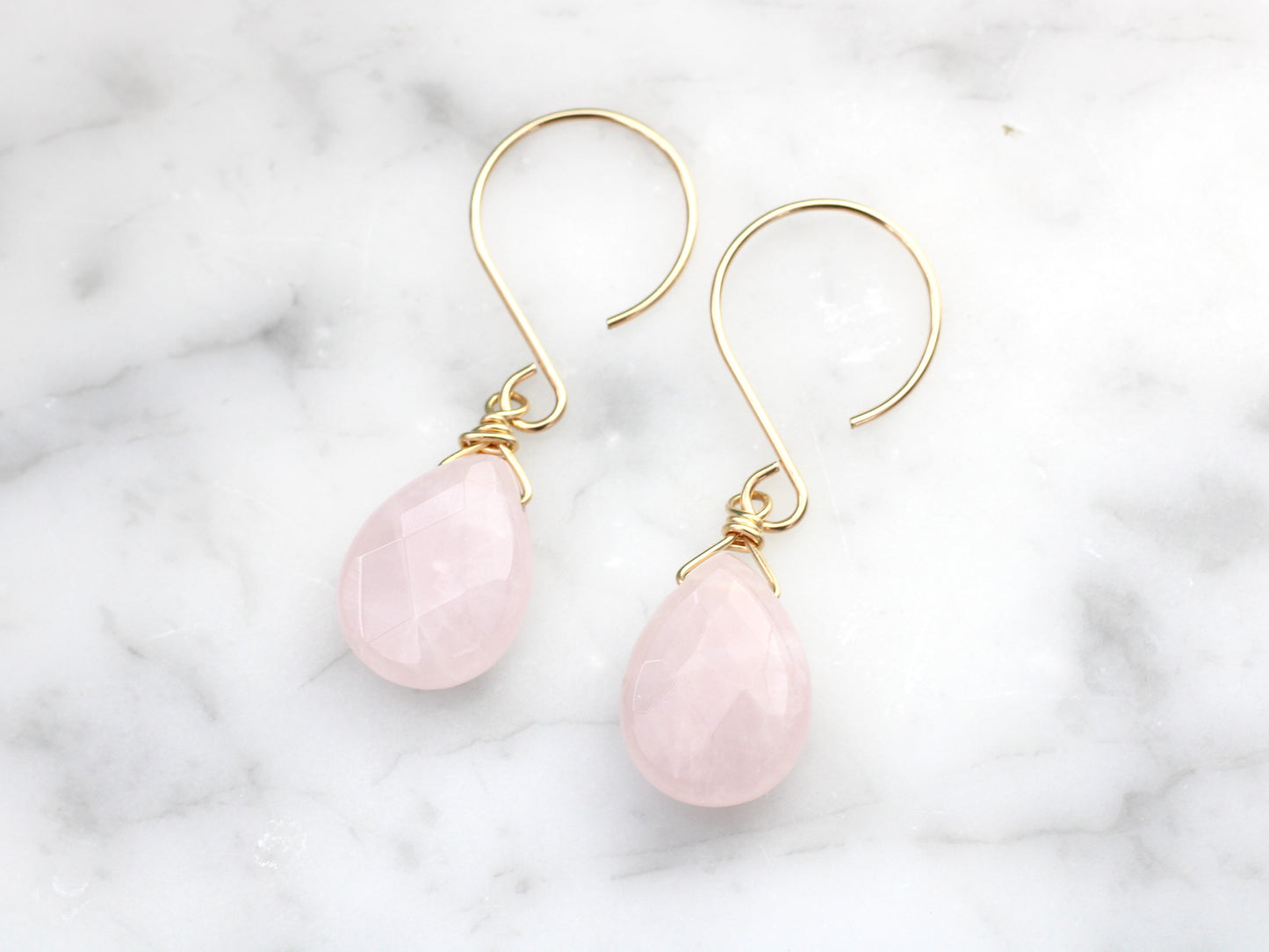 rose quartz earrings in gold