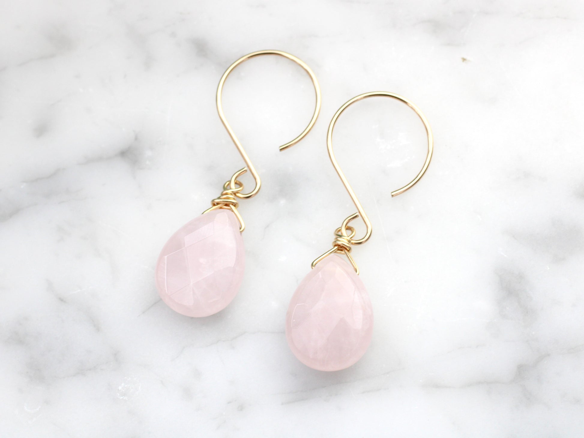 rose quartz earrings in gold