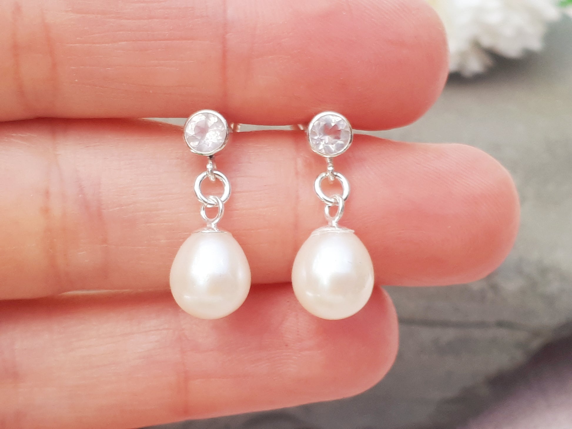 rose quartz and pearl earrings