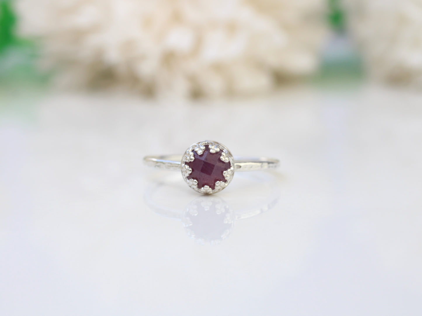 Ruby ring in sterling silver. July birthstone.