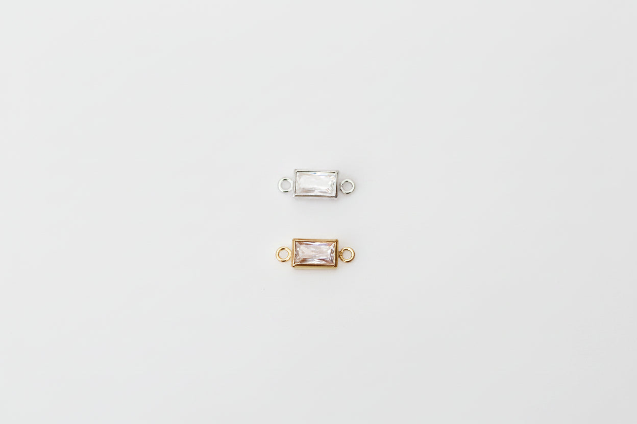 Cubic zirconia rectangular connector in sterling silver or gold filled.