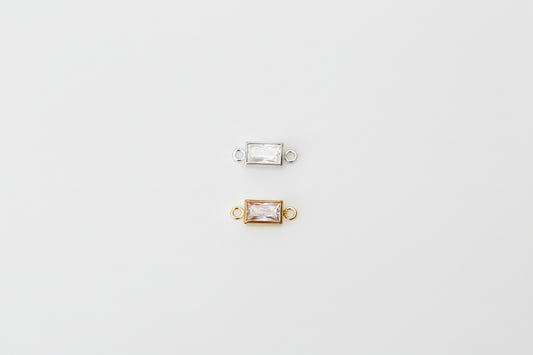 Cubic zirconia rectangular connector in sterling silver or gold filled.