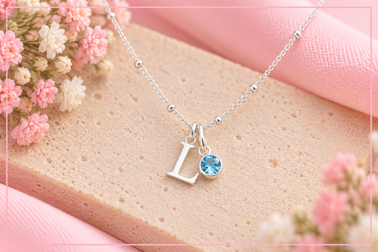 Initial and birthstone necklace.
