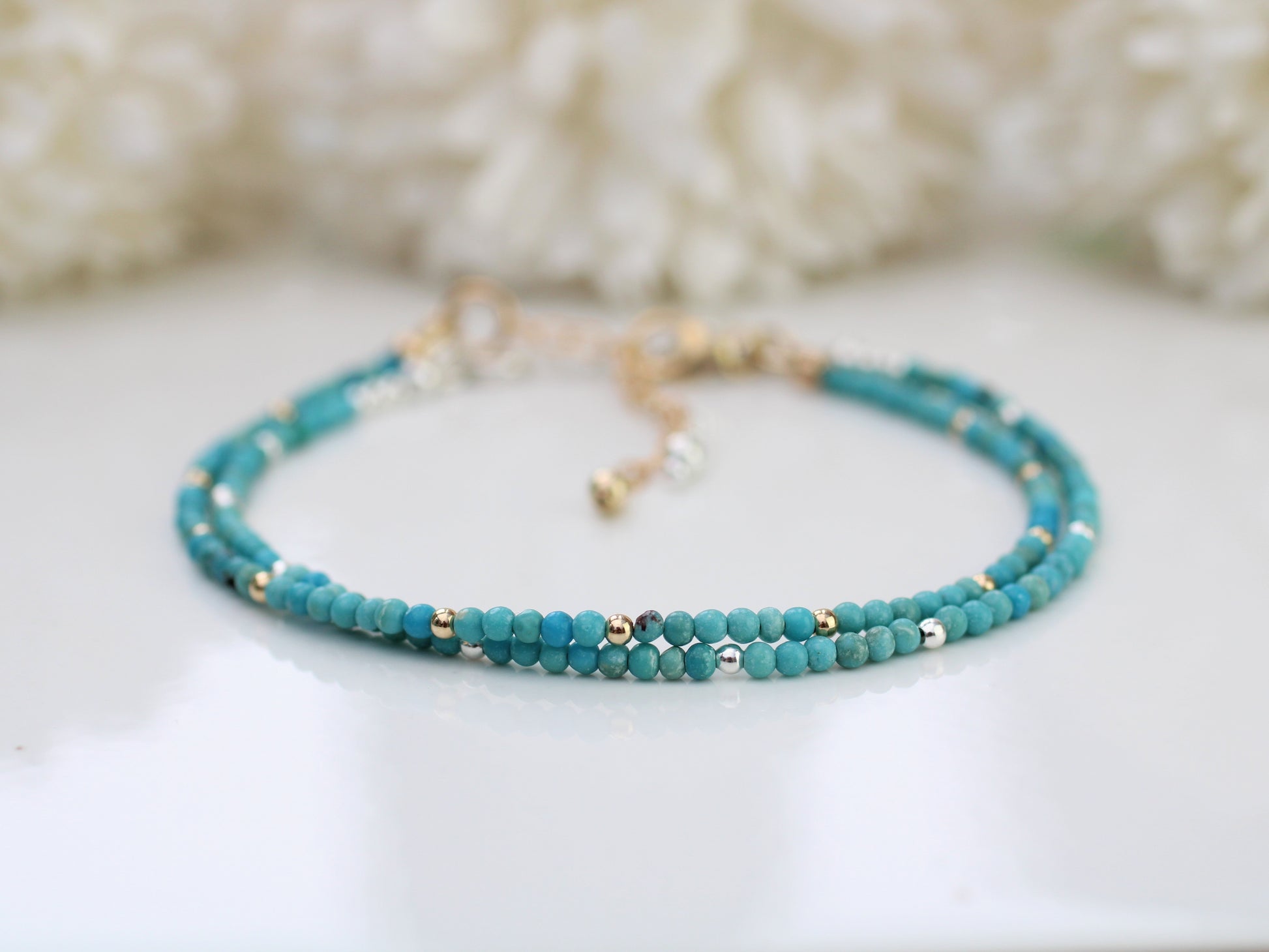 skinny turquoise bracelet in silver or gold