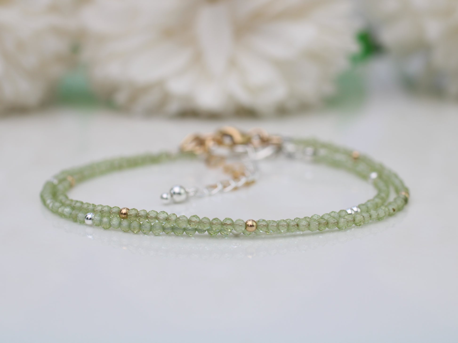 skinny peridot bracelet