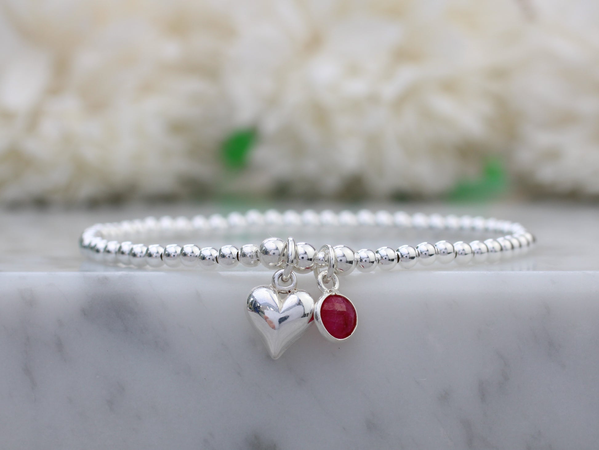 valentines day bracelet with ruby charm