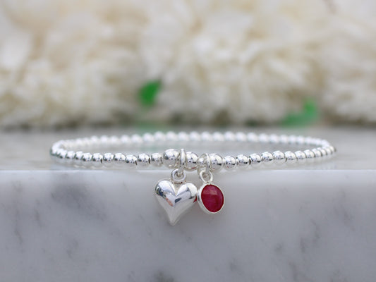 valentines day bracelet with ruby charm
