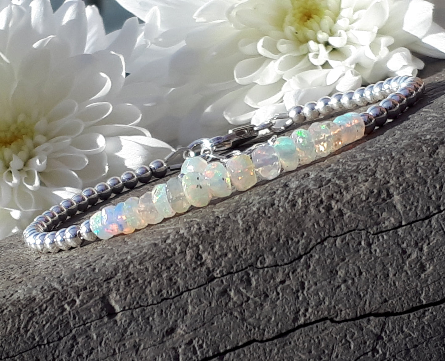 Personalised Ethiopian opal bracelet in silver.