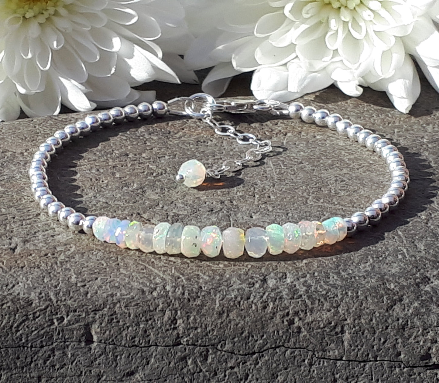 Personalised Ethiopian opal bracelet in silver.
