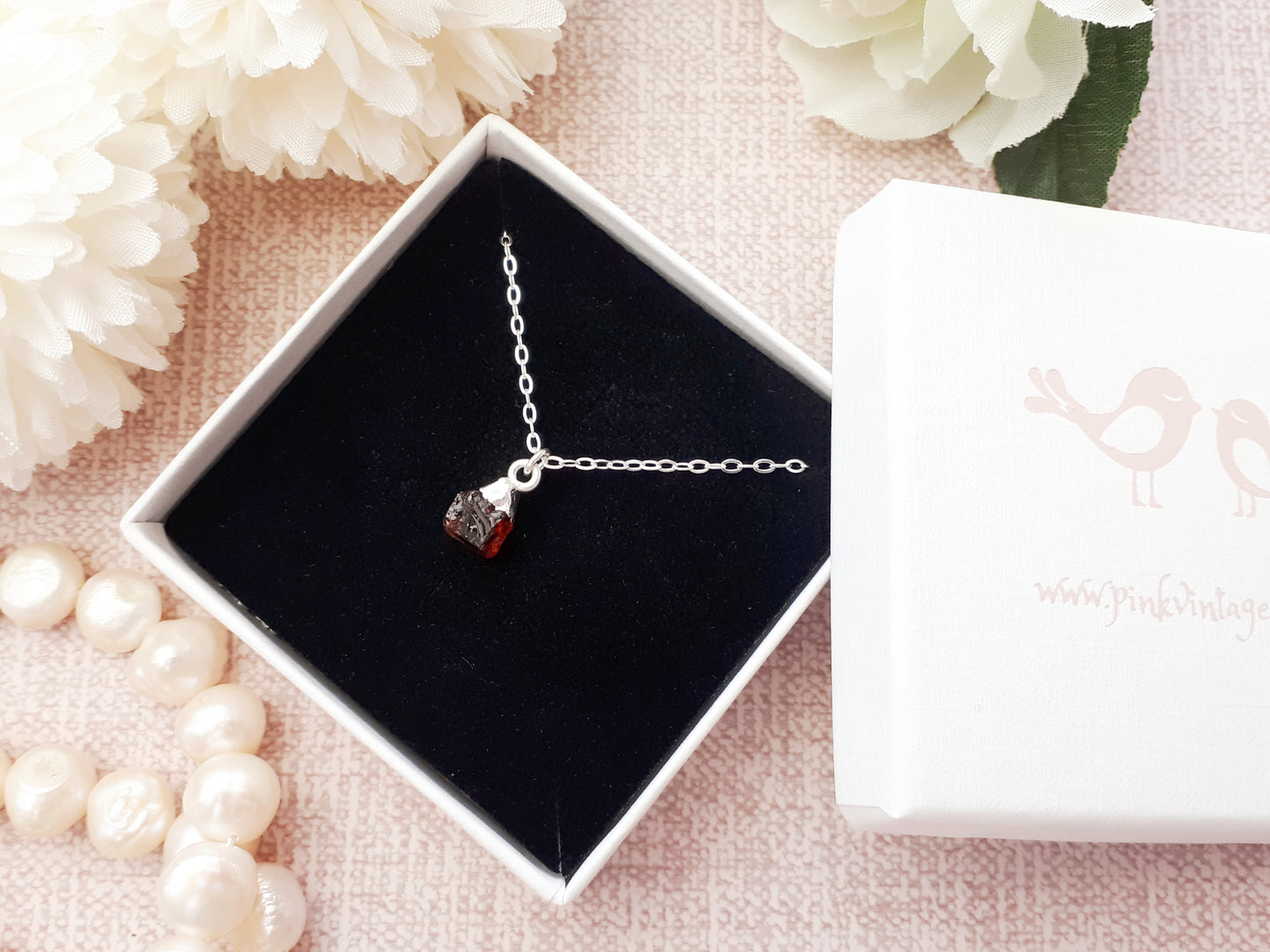 January birthstone necklace. Raw garnet necklace.