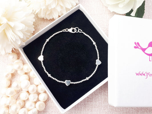 Sterling silver heart bracelet, wife bracelet.