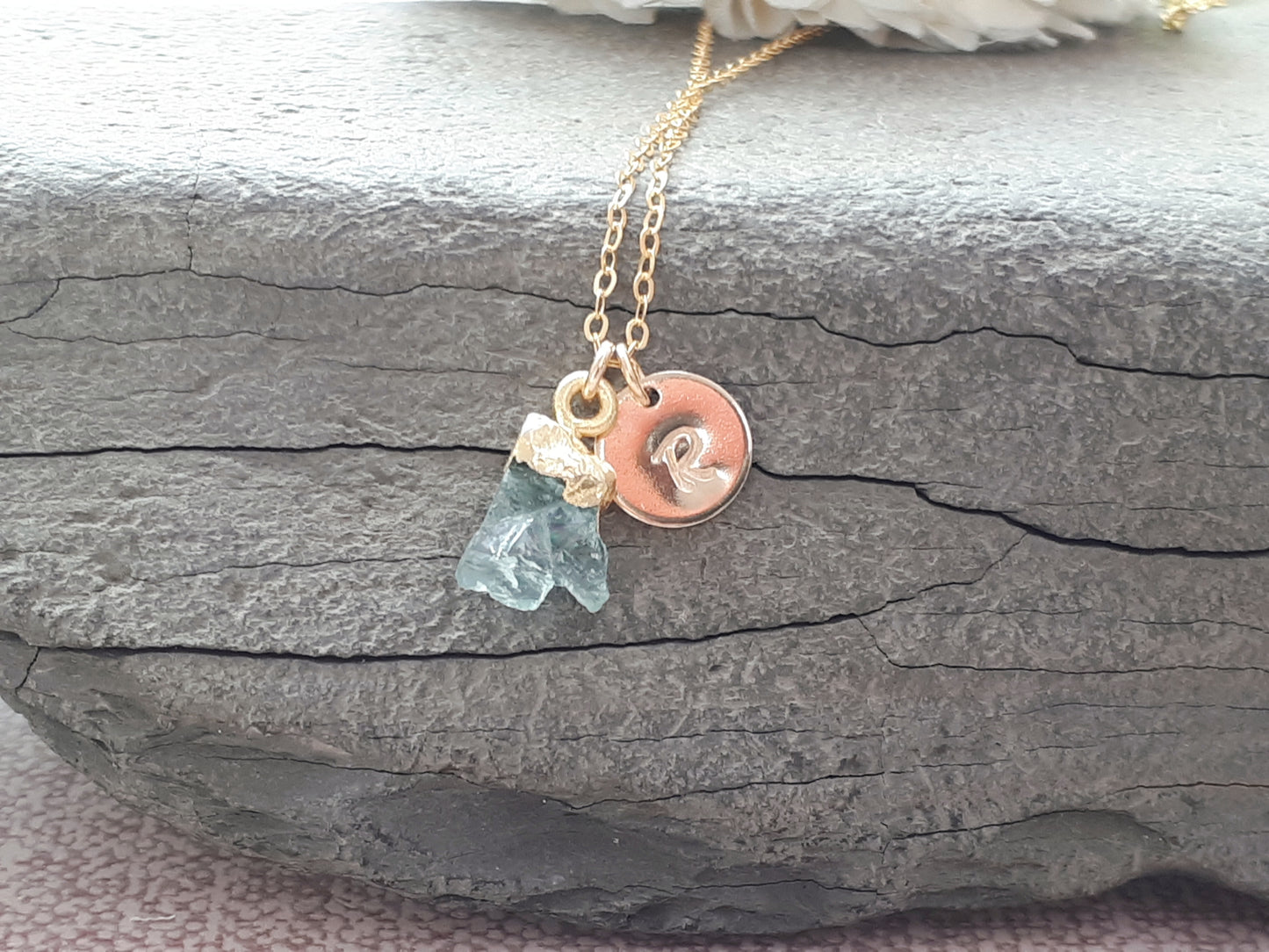 Personalised aquamarine necklace in gold.