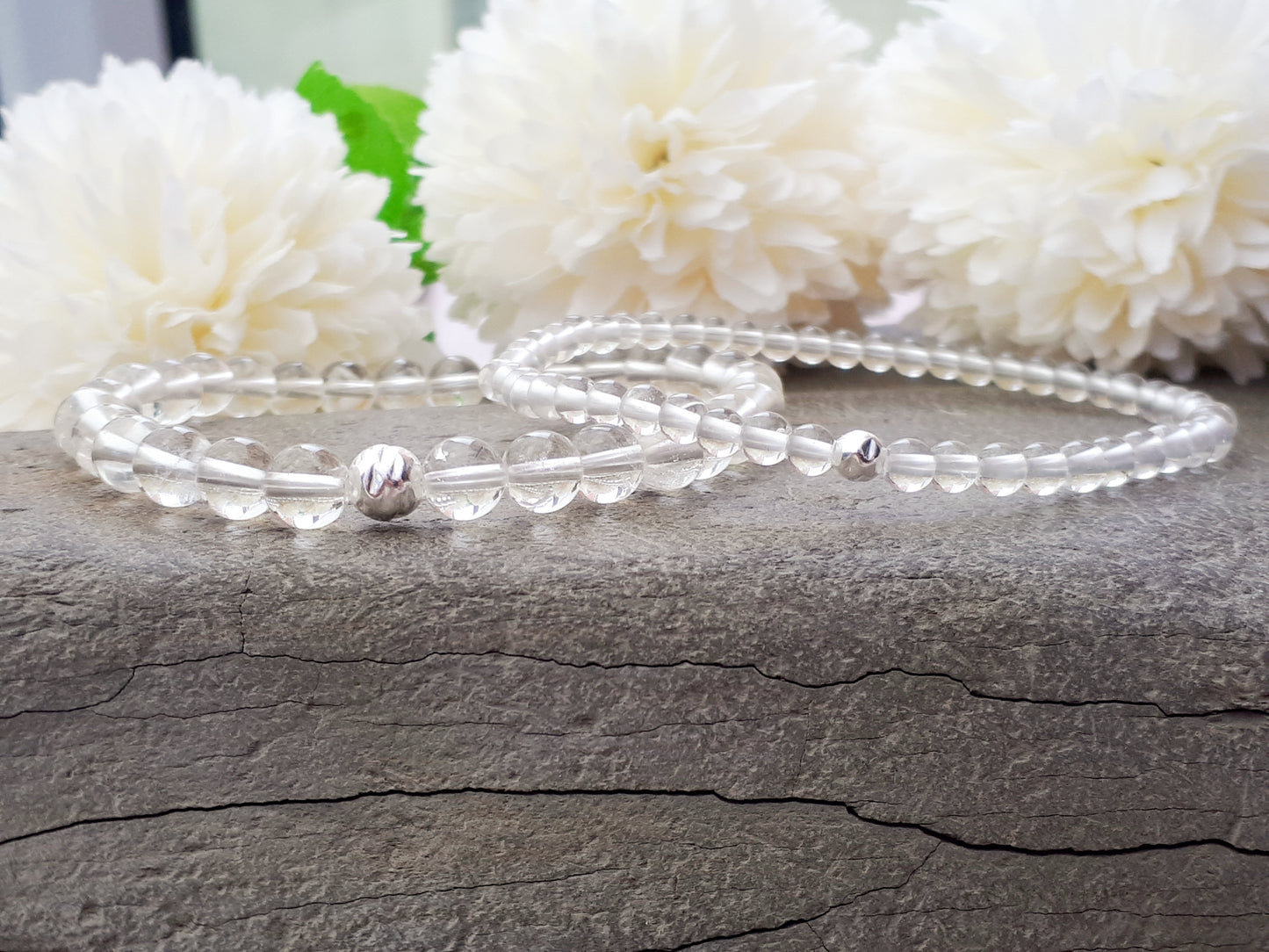 Crystal quartz bead bracelet. April birthstone bracelet.