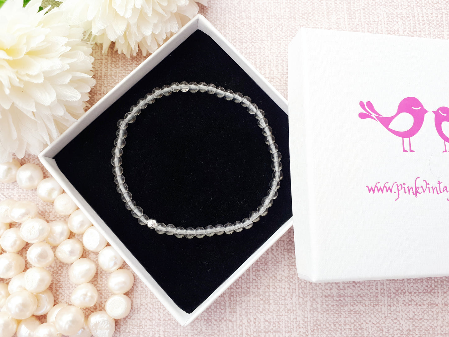 Crystal quartz bead bracelet. April birthstone bracelet.