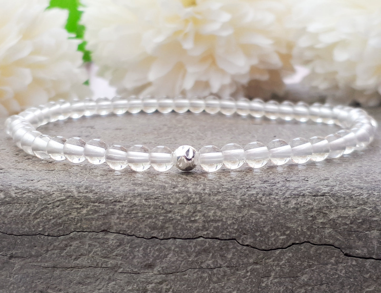 Crystal quartz bead bracelet. April birthstone bracelet.