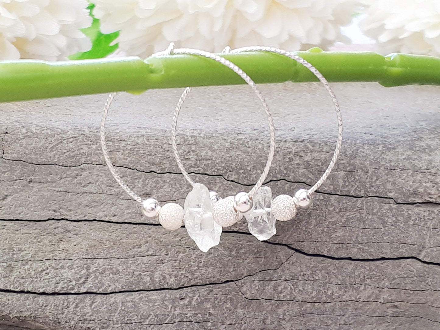 April birthstone earrings. Quartz hoop earrings.