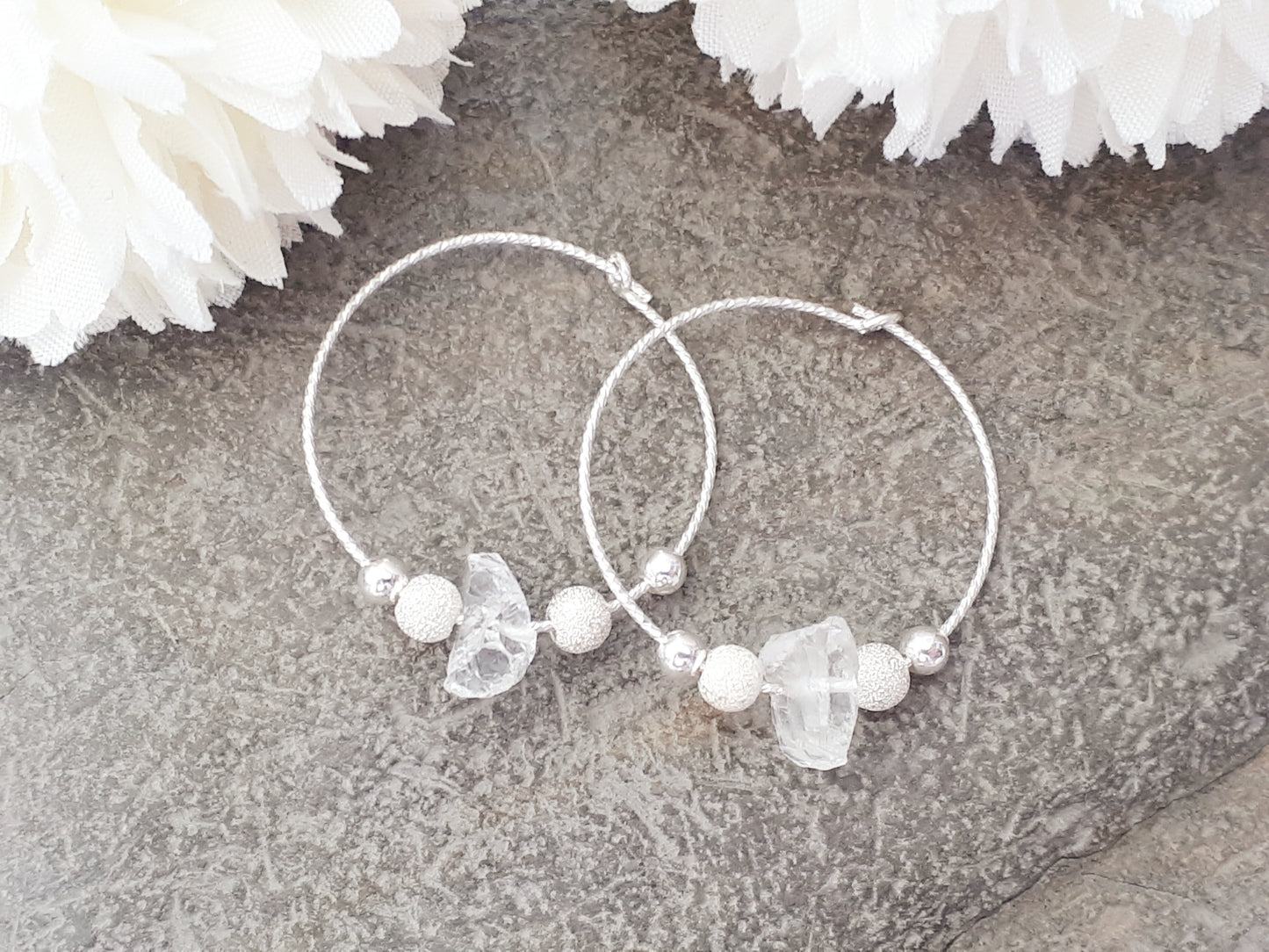 April birthstone earrings. Quartz hoop earrings.