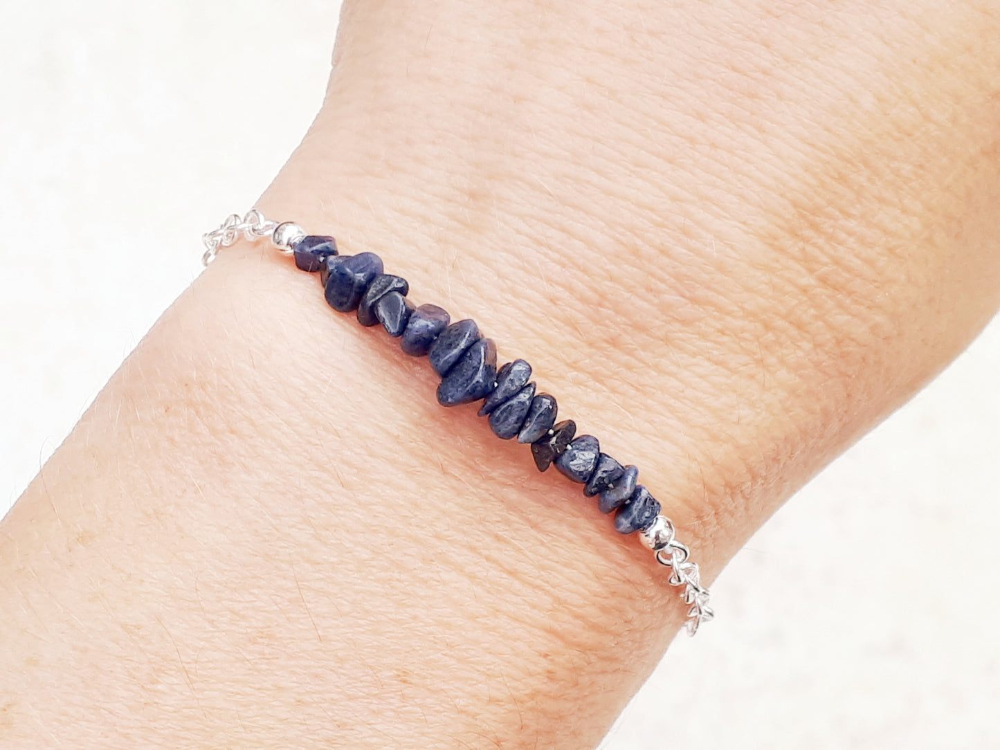 Sapphire adjustable bracelet in sterling silver.