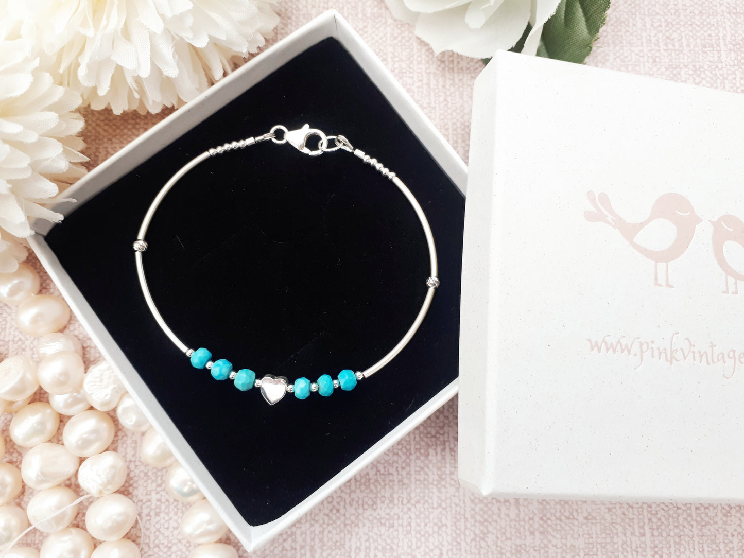 Turquoise bracelet in silver. December birthstone.