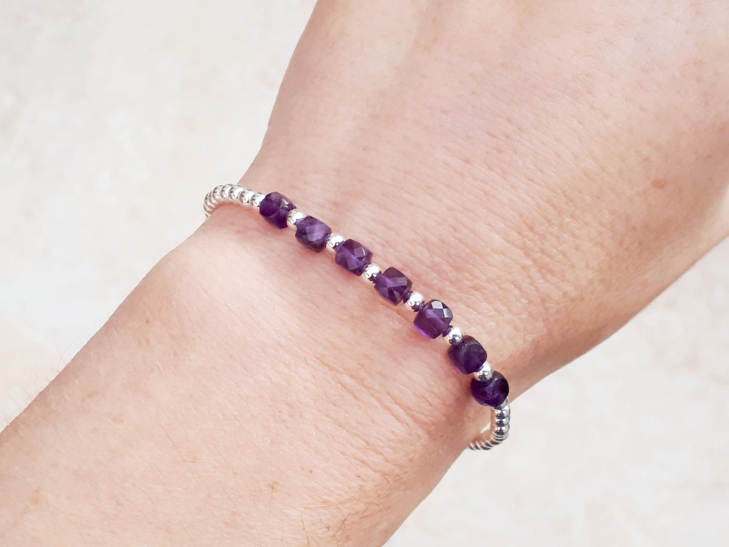 Amethyst milestone bracelet in sterling silver.