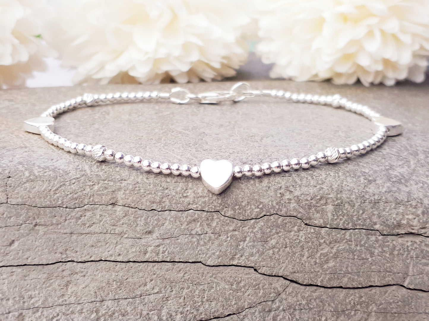 Sterling silver heart bracelet, wife bracelet.