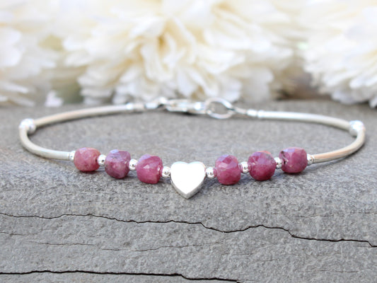 Personalised ruby bracelet in sterling silver.