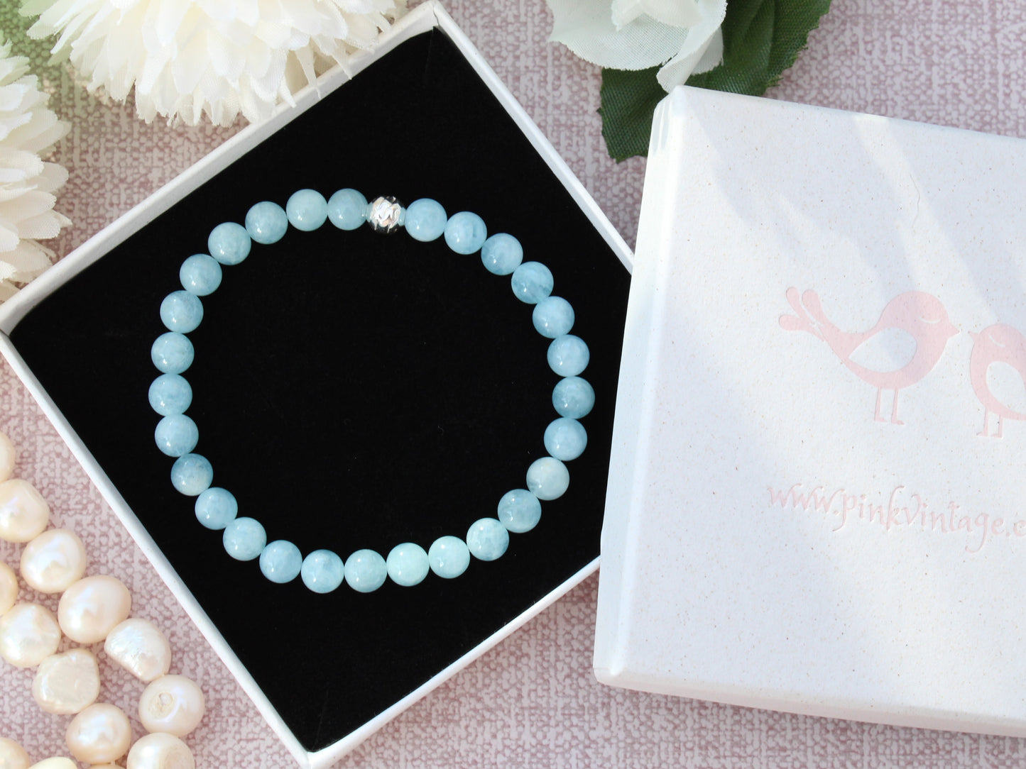 Aquamarine bead bracelet.