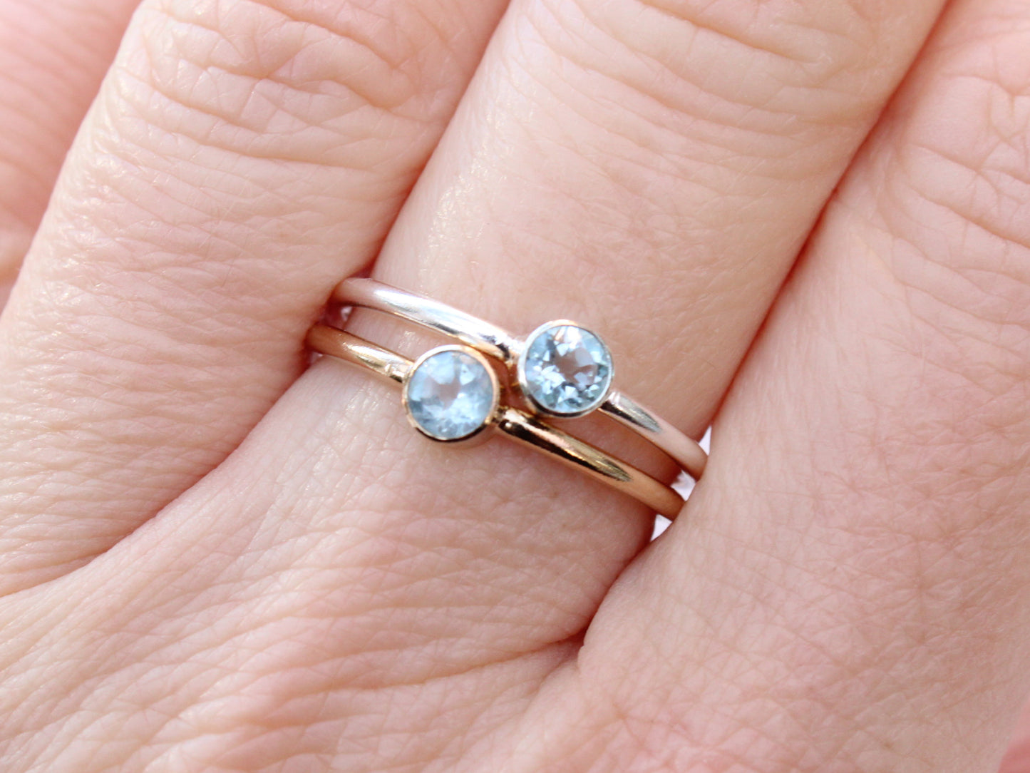 Aquamarine ring in silver or gold. March birthstone ring.