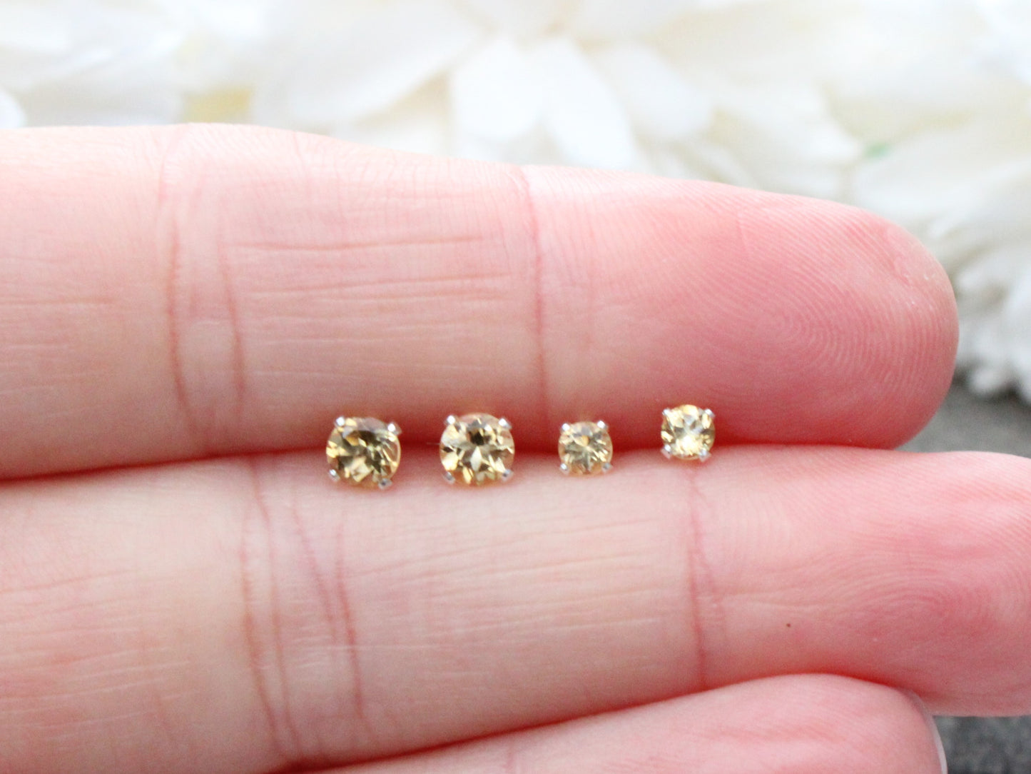 Citrine stud earrings in sterling silver or gold.