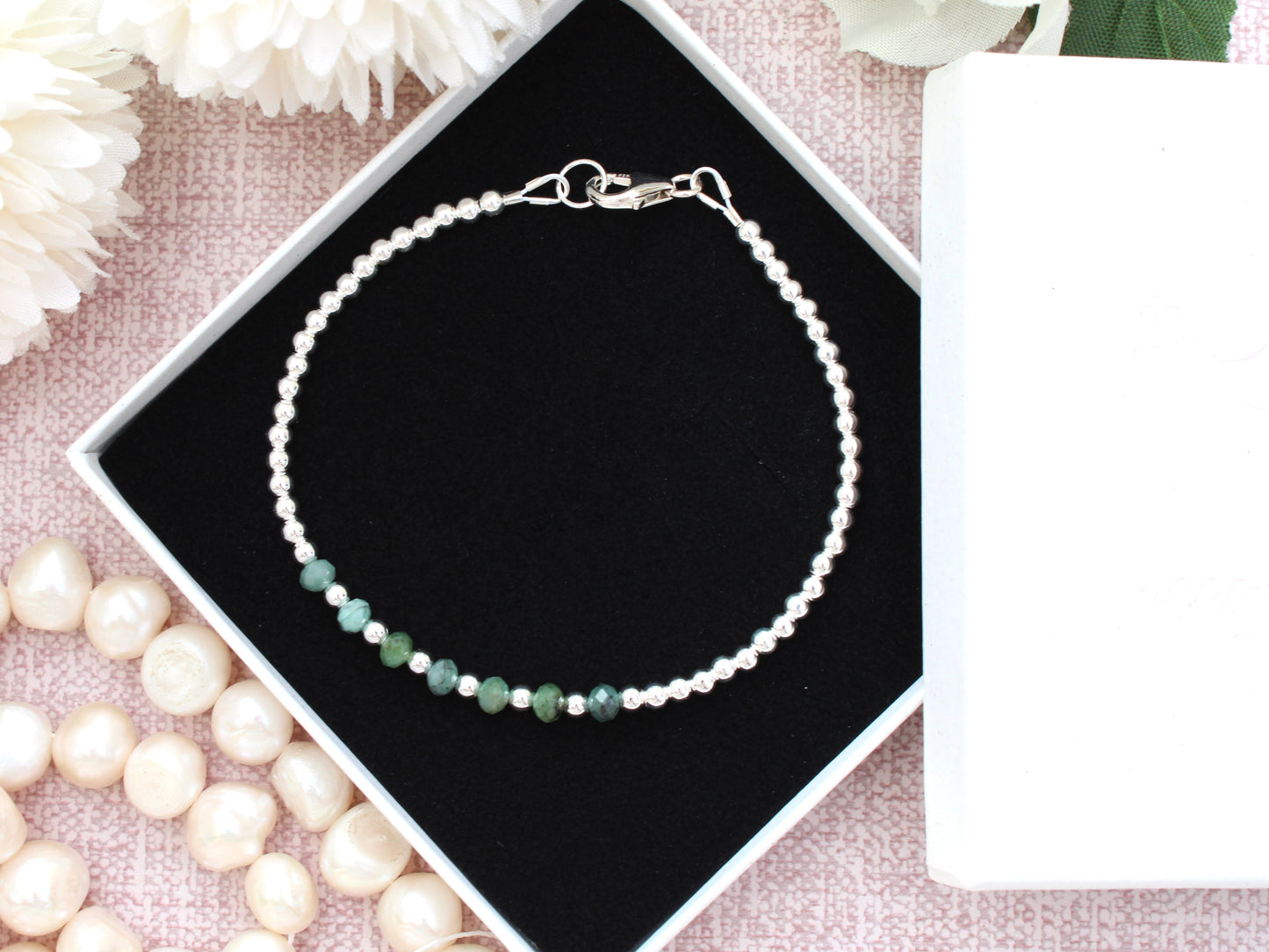 Emerald green bracelet. May birthstone.